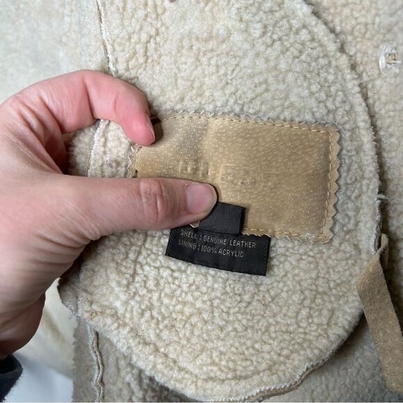 Vintage GUESS 90s 1990s Penny Lane Afghan Leather Tan Coat medium retro - Picture 9 of 10